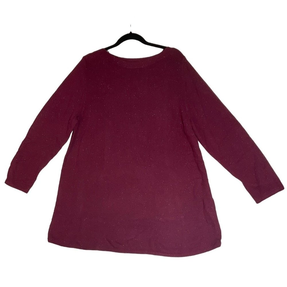 Karen Scott Ballet Neck Tunic Dark red Speckled Color Long Sleeves Size 2X Large